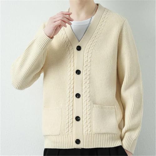 Men Solid V-Neck Sweater Outerwear Button Down Long Sleeve Slim Fit Knitted Cardigan4