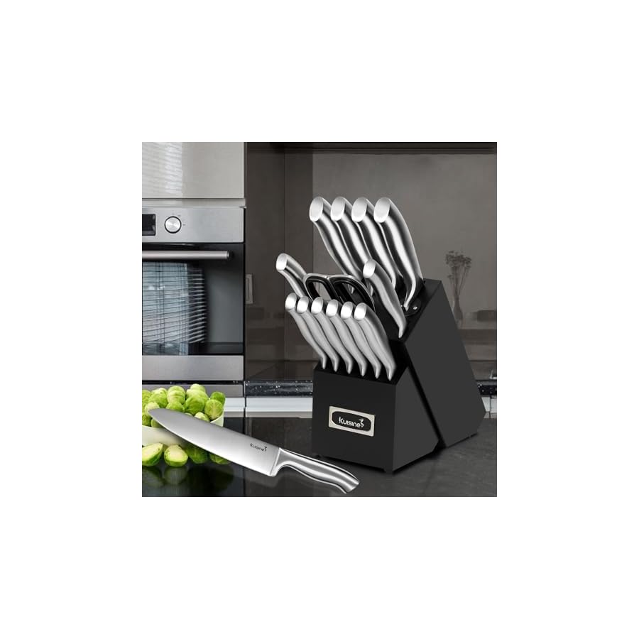 Kuisine-Premium-Knife-SetSharper-Blade-Ergonomic-Non-slip-HandleKitchen-Block-Knife-Set-Chef-Knife-Block-Set-with-Built-in-SharpenerBlack-15PCS Kuisine Sharp Knife Set,One-piece Molding Kitchen Knife Set,Sharper Blade Ergonomic Non-slip Steel Handle,Block Knife Set Chef Knife Set with Built-in Sharpener(Black,15PCS)