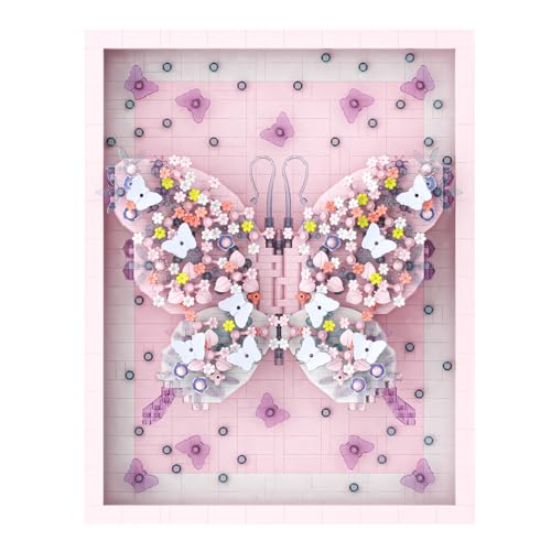 Wall Art Pink Butterfly Flower Building Blocks Set; A Wall Decor Set for Adults Who Love Creative Hobbies(2000+ Pieces) Toys Gifts for Kid and Adult