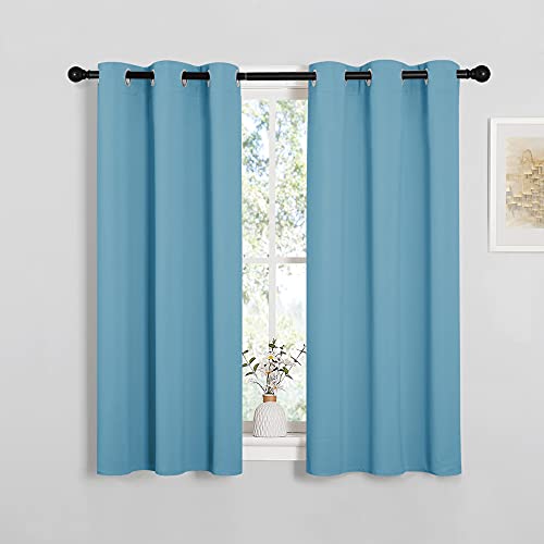 Image of NICETOWN Thermal Insulated Curtains Blackout Draperies, Window Treatment Solid Grommet Room Darkening Drape Panels for Bedroom (Teal Blue, Set of 2, 34 by 45 inches Long)