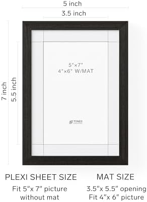 Miniatura 2 de Portarretratos de 5 x 7 pulgadas, juego de 2, paspartú con marcos de fotos de 4 x 6 pulgadas, acabado de venner de madera maciza negra y parte
