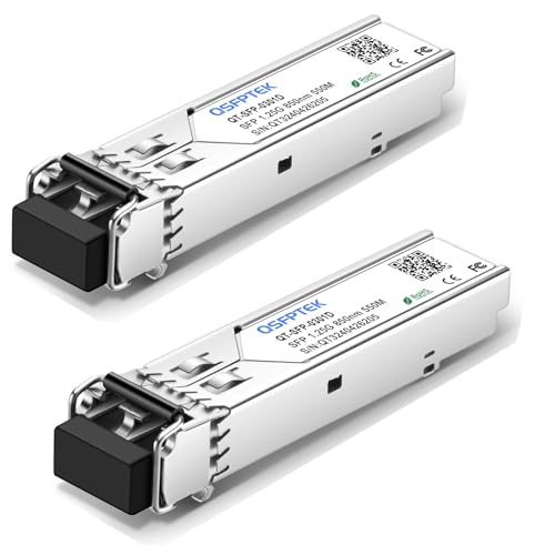 Velocità dati: 1,25 Gb/s QSFPTEK (2 Pezzi) Gigabit SFP Modulo LC Port 1000BASE-SX Transceiver 850nm 550m DDM Multimode Mini-GBIC per Cisco GLC-SX-MMD/GLC-SX-MM, Ubiquiti UF-MM-1G, Mikrotik Altri Switch Apert