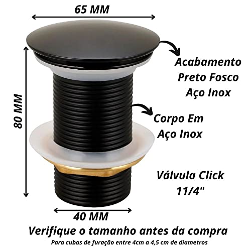 Valvula Lavatorio Pia Banheiro Click 1 1/4 Inox Preto Fosco
