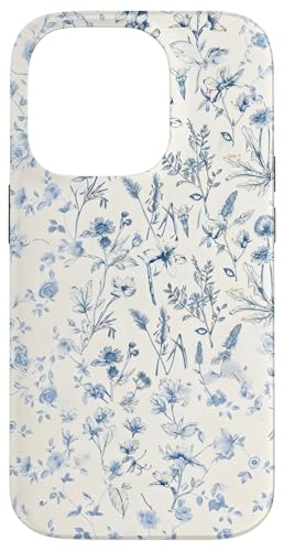 Vintage Botanical Pattern Blue Floral Aesthetic Coquette Case for iPhone 14 Pro
