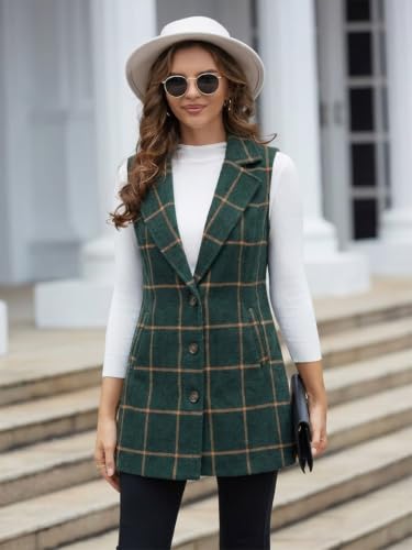 Image of IDEALSANXUN Plaid Vest for Women Fall Winter Sleeveless Blazer Jackets