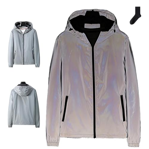 Chromashift Reflective Windbreaker, Waterproof Windproof Night Runs Bright Reflective Jacket Coat Full Zip Shell
