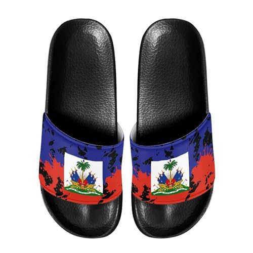 Flag of Haiti Beach Slippers for Women Cloud Slides Size 5 Shower Shoes Women Non Slip Adult Quick-Dry House Shoes