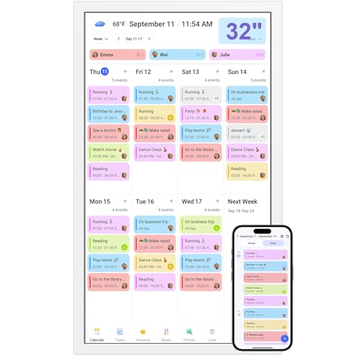 Image of 32 inch Smart Calendar Max, Digital Calendar & Chore Chart, Family Organizer with Interactive Touchscreen Display - Wall Mountable in Portrait or Landscape, Gifts for Women Men