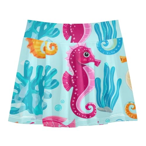 Girls Skorts Athletic Shorts Cute Seahorse Coral Tennis Skirts for Kids Neon Cheer Skirt 3t
