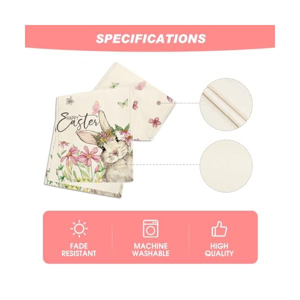 Artoid mode daisy bunny rabbit easter table runner seasonal spring kitchen dining table decoration for home party decor 13×72 inch  urban country home decor