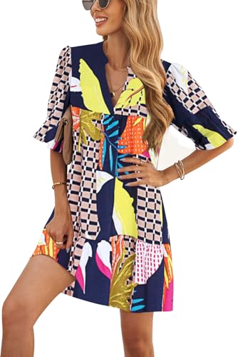 Image of QACOHU Summer Dresses for Women V Neck Ruffle Short Sleeve Casual Shift Dress