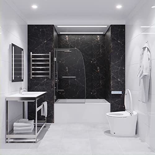 Anzzi 58 X 34 Inch Frameless Tub Shower Door In Brushed Nickel, Grand Water Repellent Glass Shower Door With Seal Strip Parts And Handle, 3/8 Inch Glass Hinged Bathtub Shower Door, Sd-Az10-01Bn #TOP3