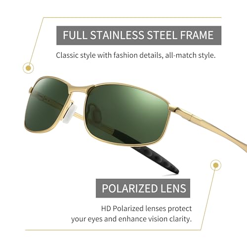 Image of SUNGAIT Mens Narrow Polarized Sunglasses Metal Frame Small Rectangle Retro Durable UV400 Protection