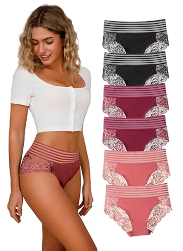 Hialegion Slip Femme Grande Taille Culotte Femme Dentelle Taille Haute Culotte Confort à Ceinture Extra-Large Lot de 6 4XL
