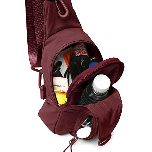 Ododos Daily Sling Bag With Adjustable Straps Crossbody Chest Bag Lightweight Small Backpack For Casual Outdoor Traveling Hiking, Wine #TOP2