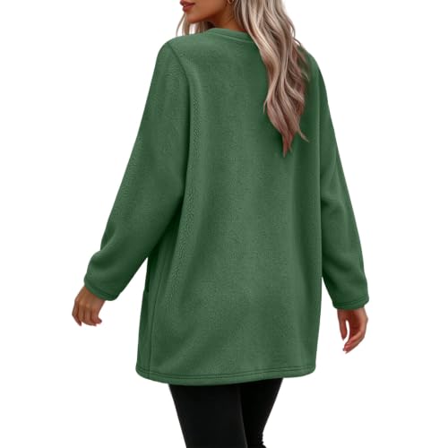 Fleece Sweatshirts For Women V Neck Long Fuzzy Sherpa Sweaters Army Green - image 4