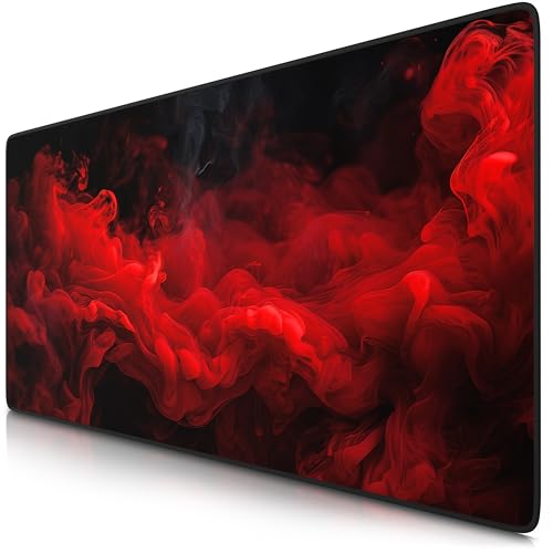 TITANWOLF - XXL Speed Gaming Mauspad 900 x 400mm - XXL Mousepad - Tischunterlage Large Size - verbessert Präzision und Geschwindigkeit - Red Smoke