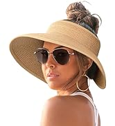 FURTALK Sun Visor Hats for Women Wide Brim Straw Roll-Up Ponytail Summer Beach Hat UV UPF Packabl...