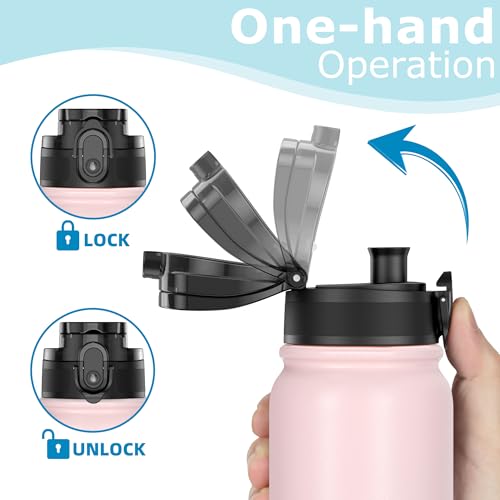 OLDLEY 600ml/20oz Stainless Steel Water Bottle Double Walled Vacuum Flask Keeps Drink Hot and Cold Leakproof BPA Free 600ML Metal Insulated Water Bottle for Sport School Work Hiking (Pink Blue) - Image 3