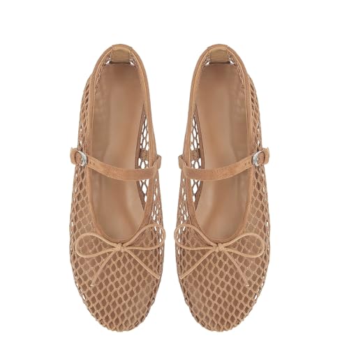 Image of MICIFA Women's Mesh Ballet Flats Fishnet Ballerina Flats Buckle Strap Mary Jane Causal Daily Dress Shoes