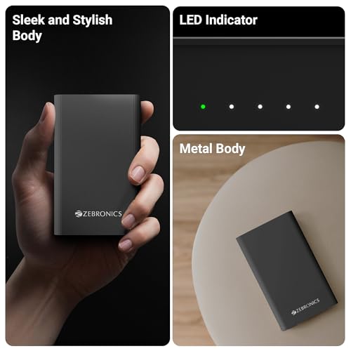 Image of ZEBRONICS 20000 mAh Compact Power Bank, 22.5W Super Fast Charging, PD3.0 (PPS), Dual Type-C & USB-A, LED Indicator, Metal Body, for All Mobiles, Tablet & Other Devices EnergiTank 20MR1 (Midnight)