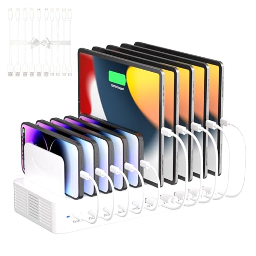 100W 10-Port USB Charging Station with Cables & Dividers