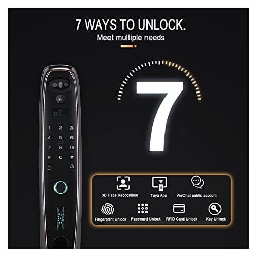 Fechadura de porta facial 3D inteligente Segurança e monitor de câmera Senha de impressão digital in