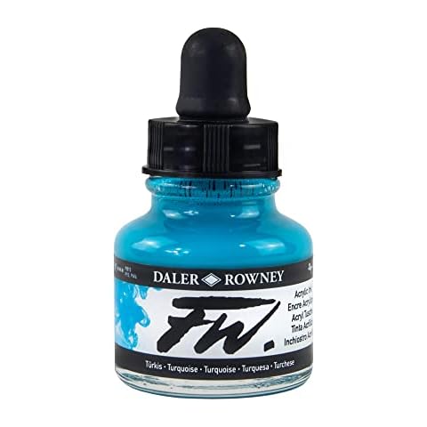 Daler Rowney FW Acrylic Ink Bottle Turquoise - Versatile Acrylic Drawing Ink for Artists and Students - Permanent Calligraphy Ink - Archival Ink for Illustrating and More Cover