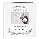 MavertonPhoto Album for couples- White cover with a photo frame and a stylish print - 60 black pages