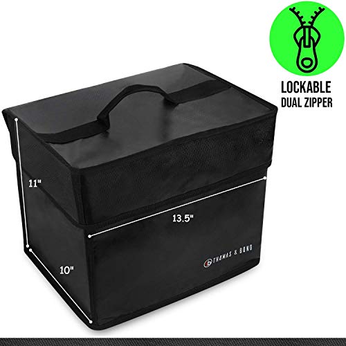 Thomas & Bond Lightweight Fireproof Safe 13.5X11X10 Only 2 Lbs Holds Files Binders Documents; .77 Cu Ft Home Security Safe; Fireproof Waterproof Flexible Material Lockable Zipper #TOP2
