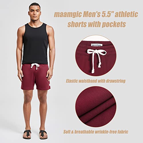 Image of maamgic Mens Athletic Gym Shorts 5 /7 inch Elastic Waist Casual Pajama Pocket Jogger Men Workout Short Pants