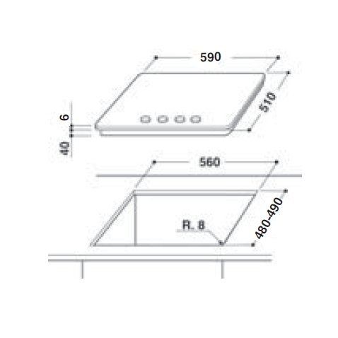 Whirlpool GOS 6413/NB Integrado Encimera de gas Negro hobs - Placa (Integrado, Encimera de gas, Vidrio, Negro, hierro fundido, 1000 W)
