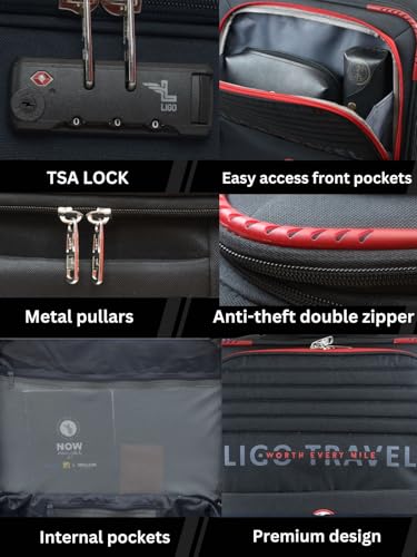 Image of Ligobags Polyester 8 Wheels 360 Degree Wall Street Soft-Sided Cabin Luggage Laptop Roller Case |24 Inch Trolley Bag