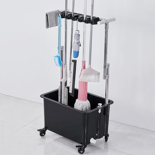 Support de balai à franges – Support de rangement robuste avec chariot mobile – Station d'entretien ménager