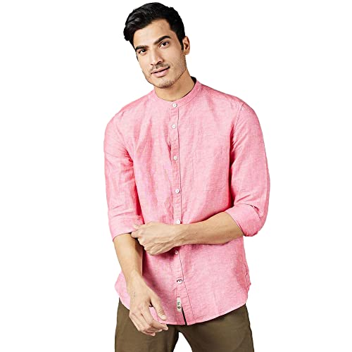 Image of Life by Shoppers Stop Solid Linen Cotton I-Fit Casual Shirt for Men