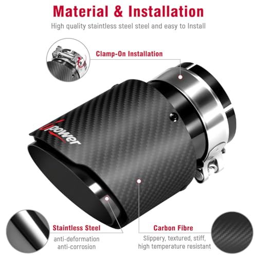 Upower Carbon Fiber Exhaust Tip Tailpipe 3" Inlet 4" outlet 6.5" Length Stainless Steel Exhaust Muffler Tip for Car Truck by Upower - Used condition - Image 6