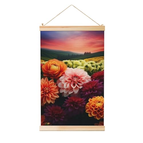 Peinture murale à fleurs colorées sur toile avec cadre suspendu en bois pour salon