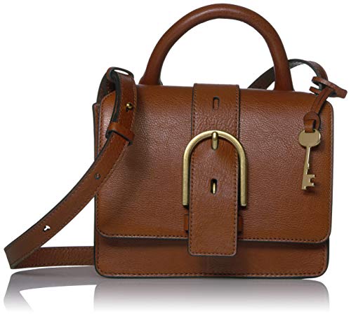 Fossil Women's Wiley Leather Top Handle Flap Crossbody Handbag, Brown