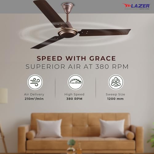Image of Lazer ECS Power Saver 1 Star 900 mm 3 Blade Ceiling Fan (Rusty Brown, Pack of 1)
