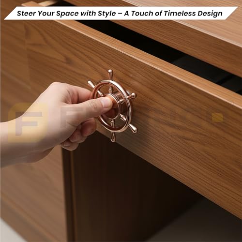 Image of Ship Wheel Design Knob for Drawer /Door Knob /Drawer Knobs /Decorative Knobs and Pulls /Zinc Alloy (Rose Gold) Pack of 8-| 3 Years Warranty |