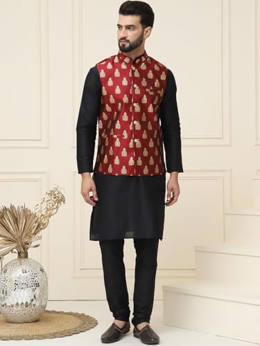 Image of SOJANYA (Since 1958 Men's Silk Blend Kurta Pyjama With Nehrujacket Set