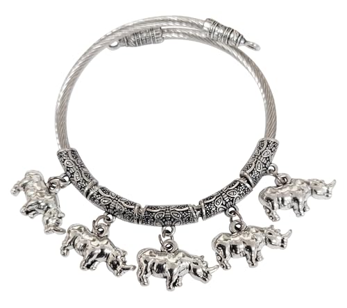 Image of Touchstone New Indian Bollywood Handcrafted Nicely Created Rhinoceros Inspired Rope Pattern Elegant Designer Jewelry Bracelet in Oxidized Silver Tone for Women
