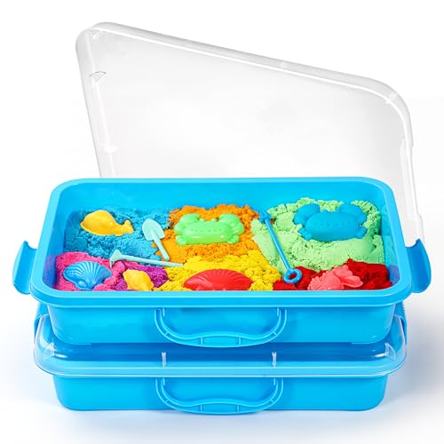 Sandkasten Sensory Bin mit Deckel und Griff, Portable Sensory Sandbox Container für Kinder, Kunststoff Aktivität Tray für Kleinkinder - (2 Stück blau)