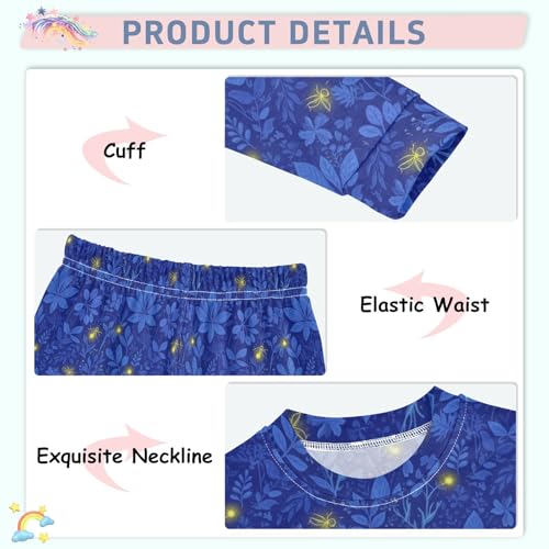 Pajama Sets Long Sleeve Blue Firefly Floral Pattern Soft Comfy Sleepwear 2 Piece PJS 3-8T4