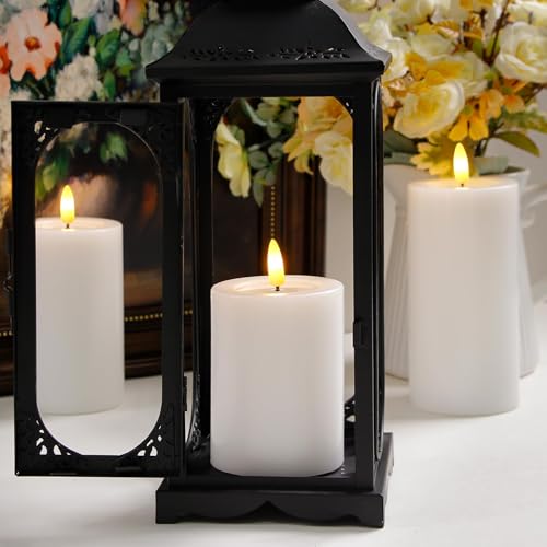 Image of Yeelida Remote Flameless Flickering Pillar Candles with Candle Grease Effect,Pack of 3 White LED Battery Oprated 2 /4 /6 /8 Hours Timer Real Wax Electric Candles(3x4,5,6 Inches)