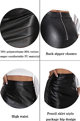Guanyy Women's High Waisted Faux Leather Mini Pencil Skirt - Classic & Slim (Black, Medium) #TOP4