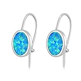 CiNily Opal Drop Earrings for Women 18K White Gold Plated Oval Shape Blue Fire Opal Earrings Gemstone Jewelry Gift