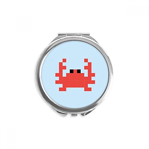 Espejo de maquillaje portátil para retoques rápidos, diseño redondo de cangrejo pixelado
