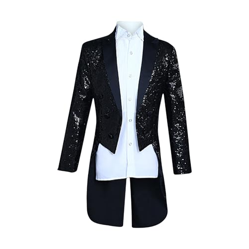 Mens Sequin Tailcoat Swallowtail Suit Jacket Slim Fit Tailcoat Dress Coat Dinner Party Wedding Blazer Tuxedo Jacket Show Tux