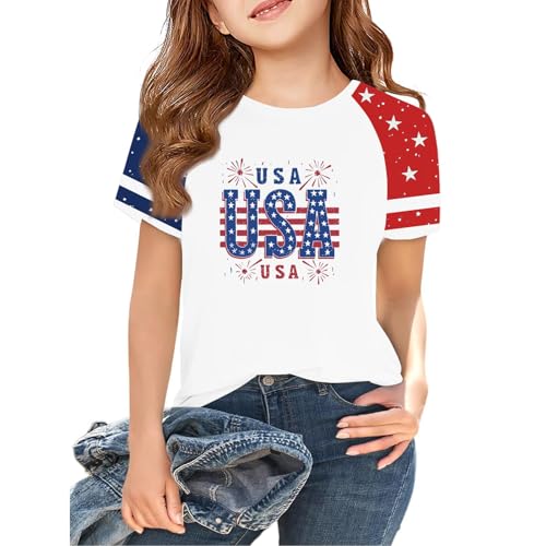 Boys 4Th of July Outfit 5T Short Sleeve Crew Neck Kids American Flag USA Tshirt Patriotic Top Red White and Blue Independence Day Cute Shirts for Teens Baggy Watermelon Red 110